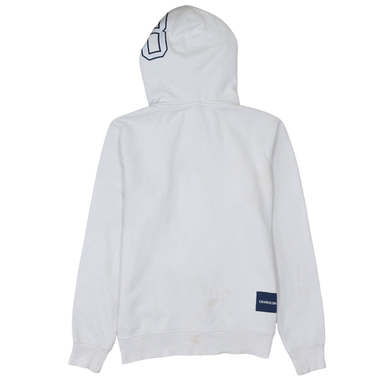 Calvin Klein Jeans Men's White Pullover Hoodie Size S Logo Sleeve