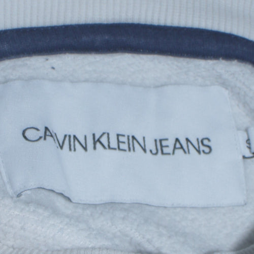 Calvin Klein Jeans Men's White Pullover Hoodie Size S Logo Sleeve