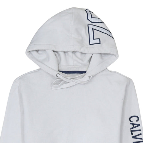 Calvin Klein Jeans Men's White Pullover Hoodie Size S Logo Sleeve