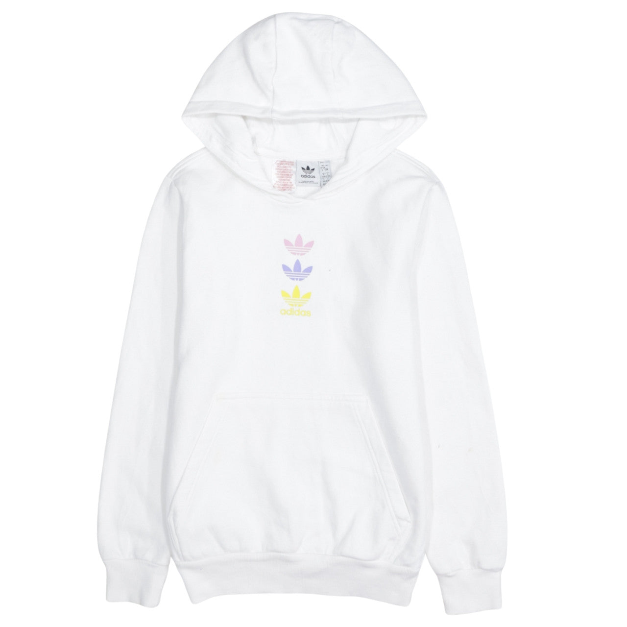 adidas Girls White 12-13 Years Pullover Hoodie with Logo Print