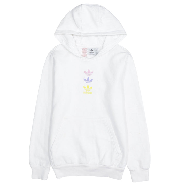 adidas Girls White 12-13 Years Pullover Hoodie with Logo Print