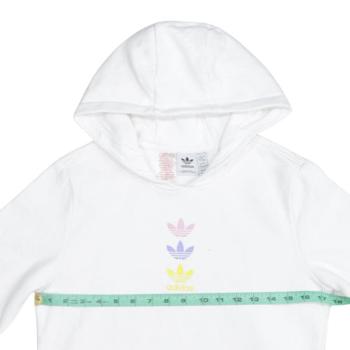 adidas Girls White 12-13 Years Pullover Hoodie with Logo Print