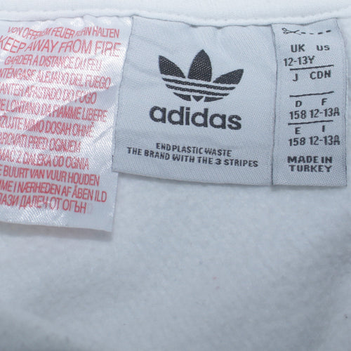 adidas Girls White 12-13 Years Pullover Hoodie with Logo Print