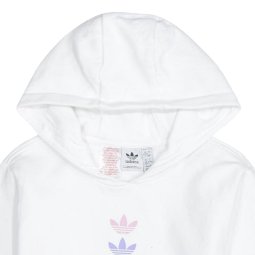 adidas Girls White 12-13 Years Pullover Hoodie with Logo Print