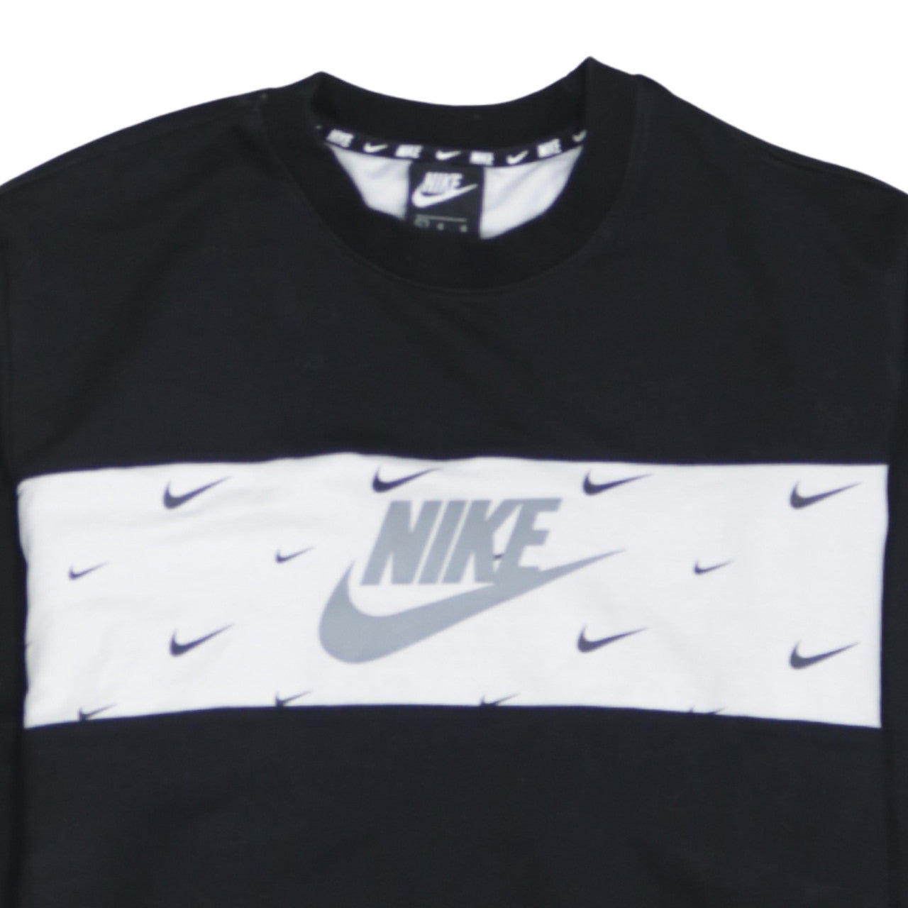 Nike Women's Black White Logo Crew Neck Pullover Sweatshirt L