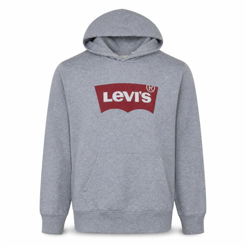 Front view of Levi's Men's Grey Graphic Logo Pullover Hoodie, size S