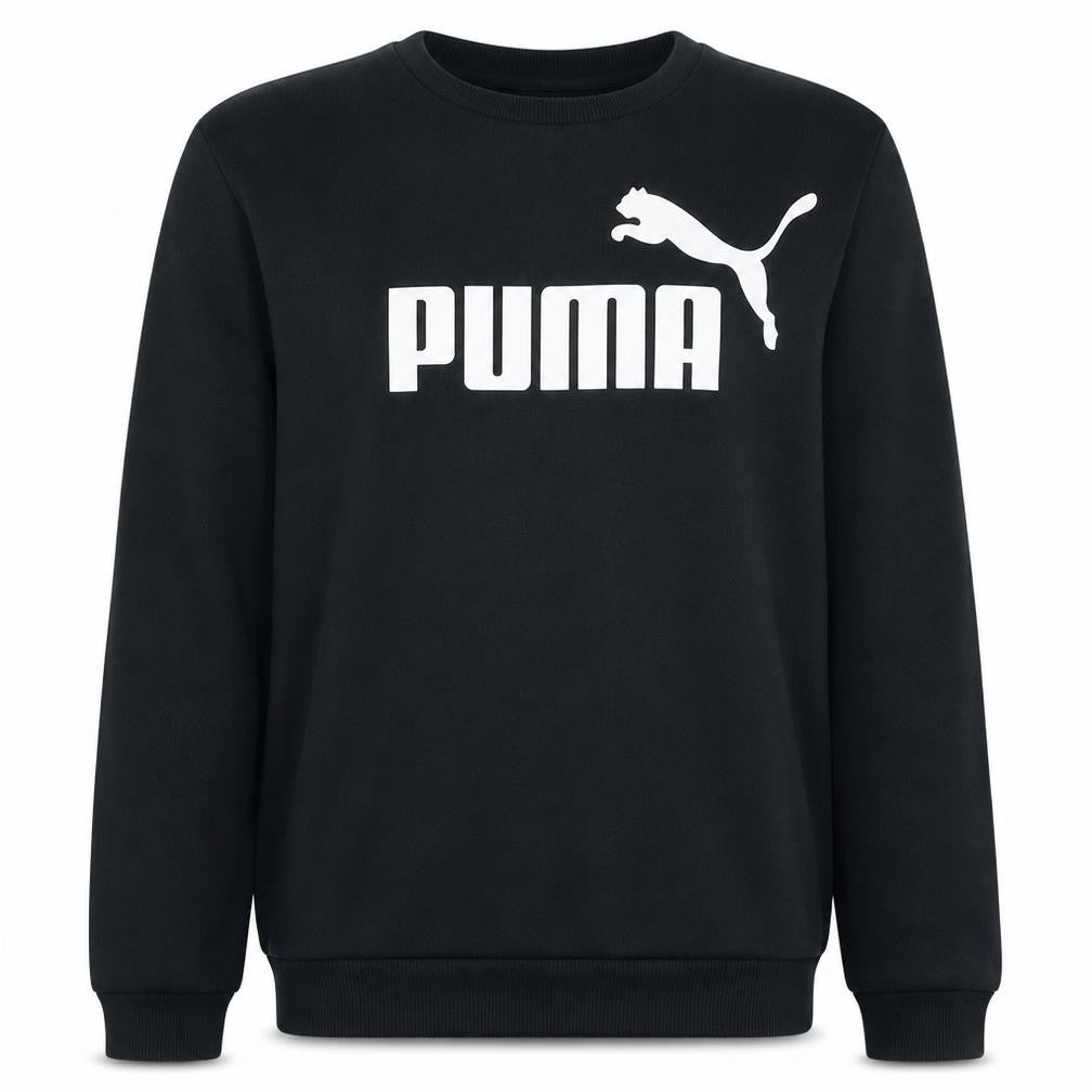 Front view of Puma women’s black logo crew neck sweatshirt, size XL