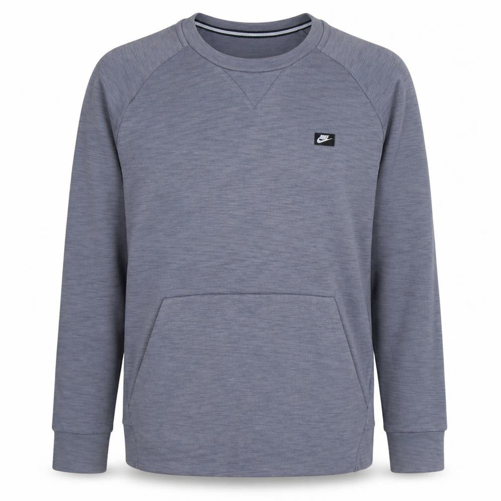 Front view of Nike Men’s Grey Crew Neck Pullover Sweatshirt L Logo Pocket