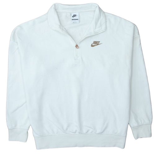 Nike Women White 1/4 Zip Oversized Pullover Sweatshirt Small