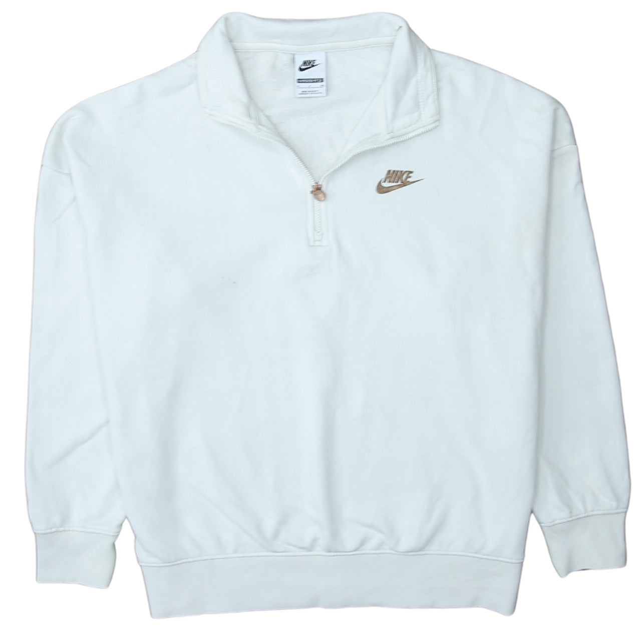 Nike Women White 1/4 Zip Oversized Pullover Sweatshirt Small