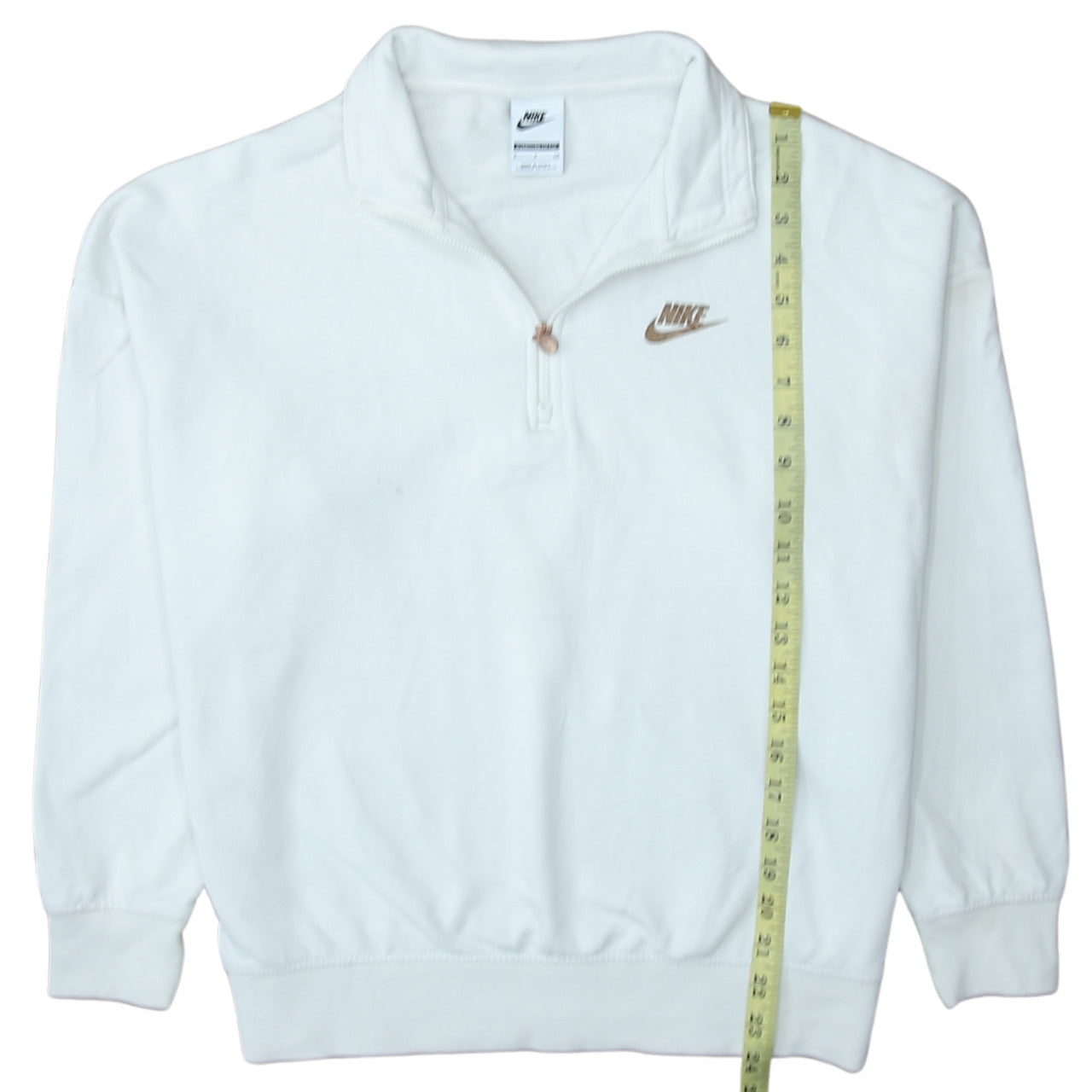 Nike Women White 1/4 Zip Oversized Pullover Sweatshirt Small
