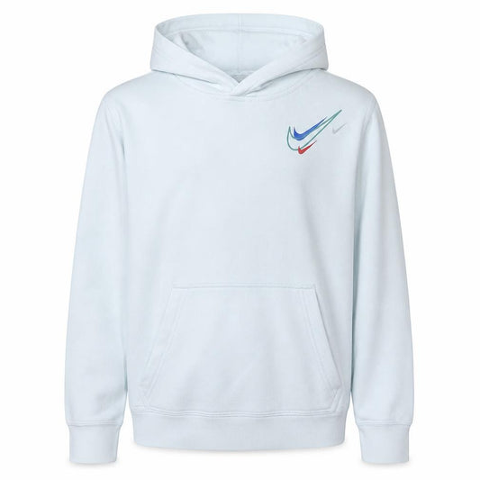 Front view of Nike boys’ white pullover hoodie xl 158-170cm cotton blend graphic sweatshirt