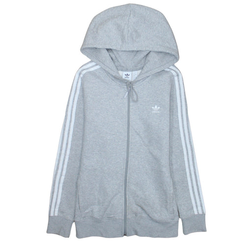 Adidas Womens Grey Full Zip Hoodie Size 12 Classic 3-Stripes