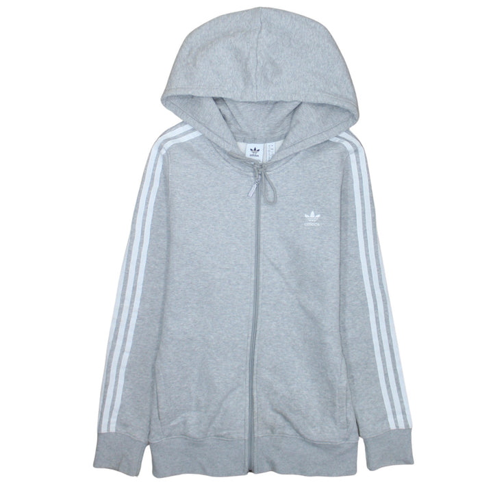 Adidas Womens Grey Full Zip Hoodie Size 12 Classic 3-Stripes