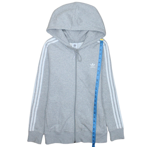 Adidas Womens Grey Full Zip Hoodie Size 12 Classic 3-Stripes