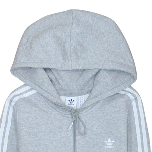 Adidas Womens Grey Full Zip Hoodie Size 12 Classic 3-Stripes