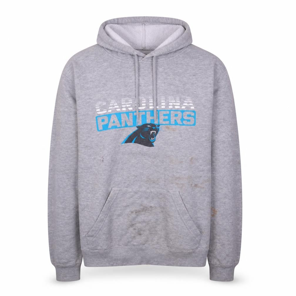 Front view of NFL Team Apparel Men's Grey Carolina Panthers Pullover Hoodie L