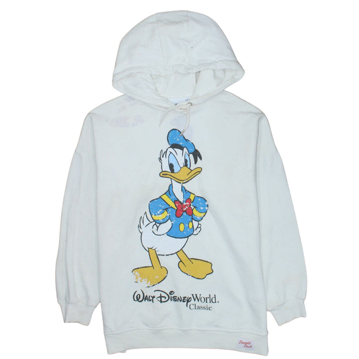 Disney Mickey & Friends Women's White Hoodie Small Donald Duck Print
