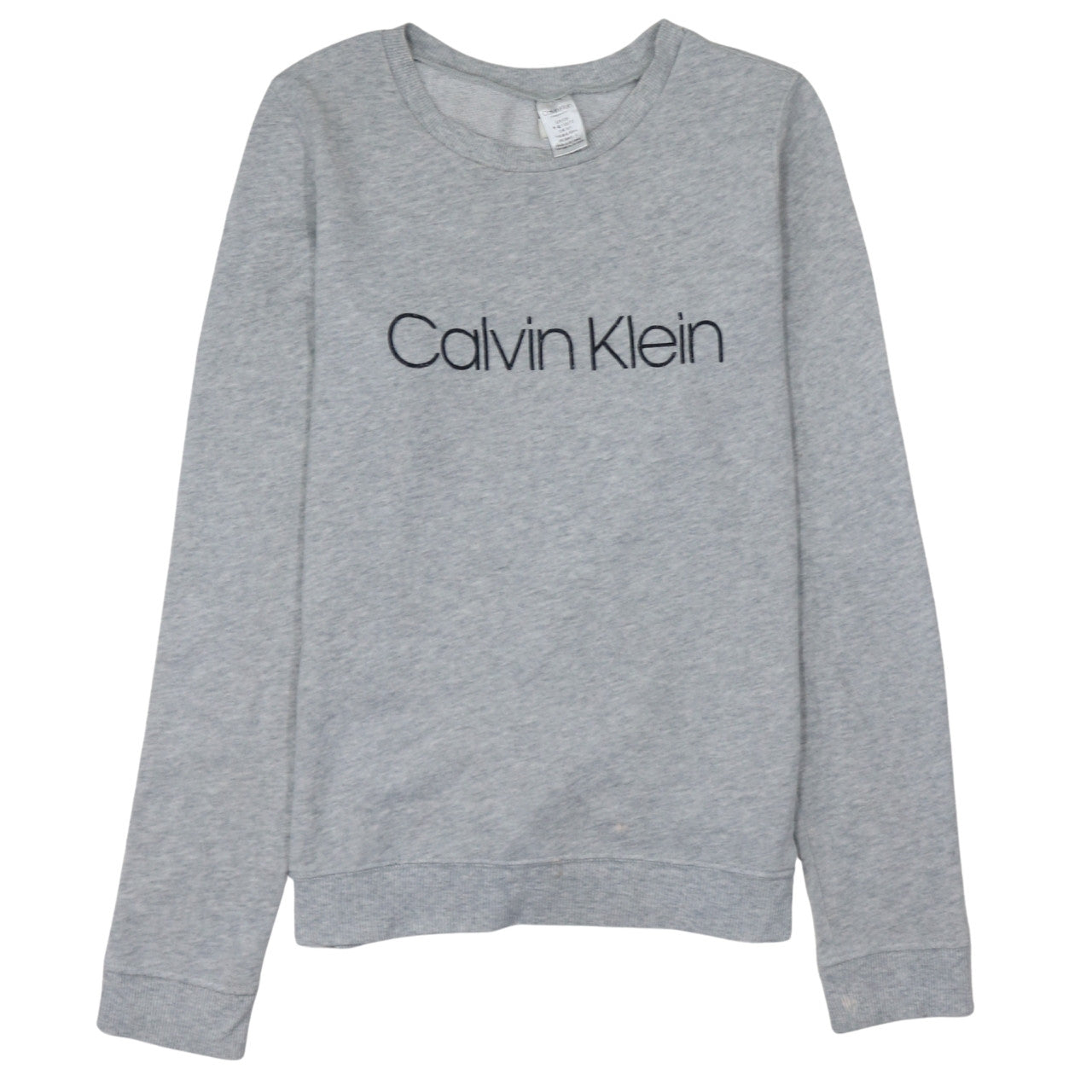 Calvin Klein Women Grey Pullover Sweatshirt S Logo Crew Neck