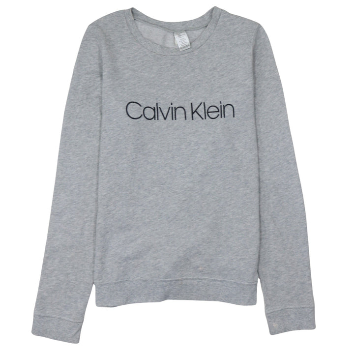 Calvin Klein Women Grey Pullover Sweatshirt S Logo Crew Neck