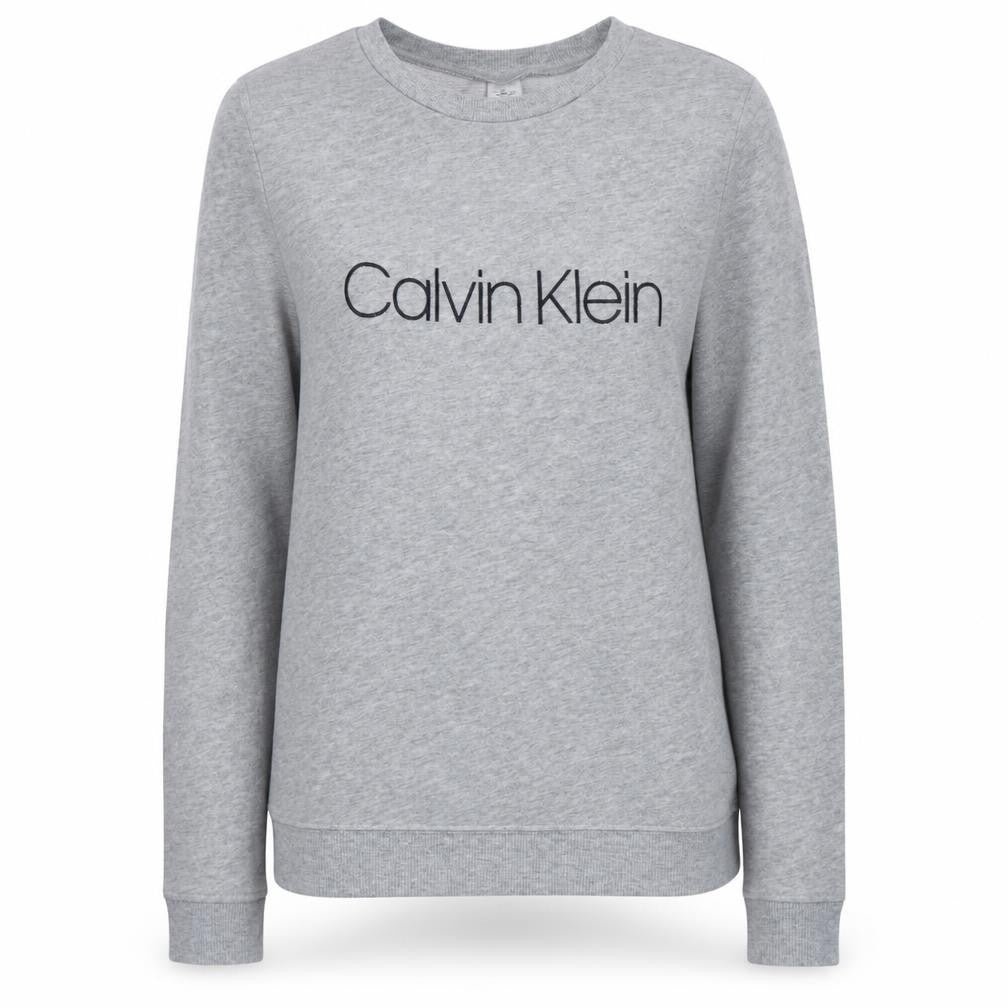 Calvin Klein Women Grey Pullover Sweatshirt S Logo Crew Neck