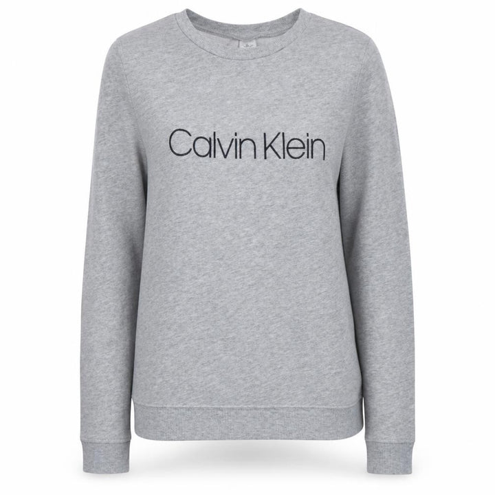 Calvin Klein Women Grey Pullover Sweatshirt S Logo Crew Neck