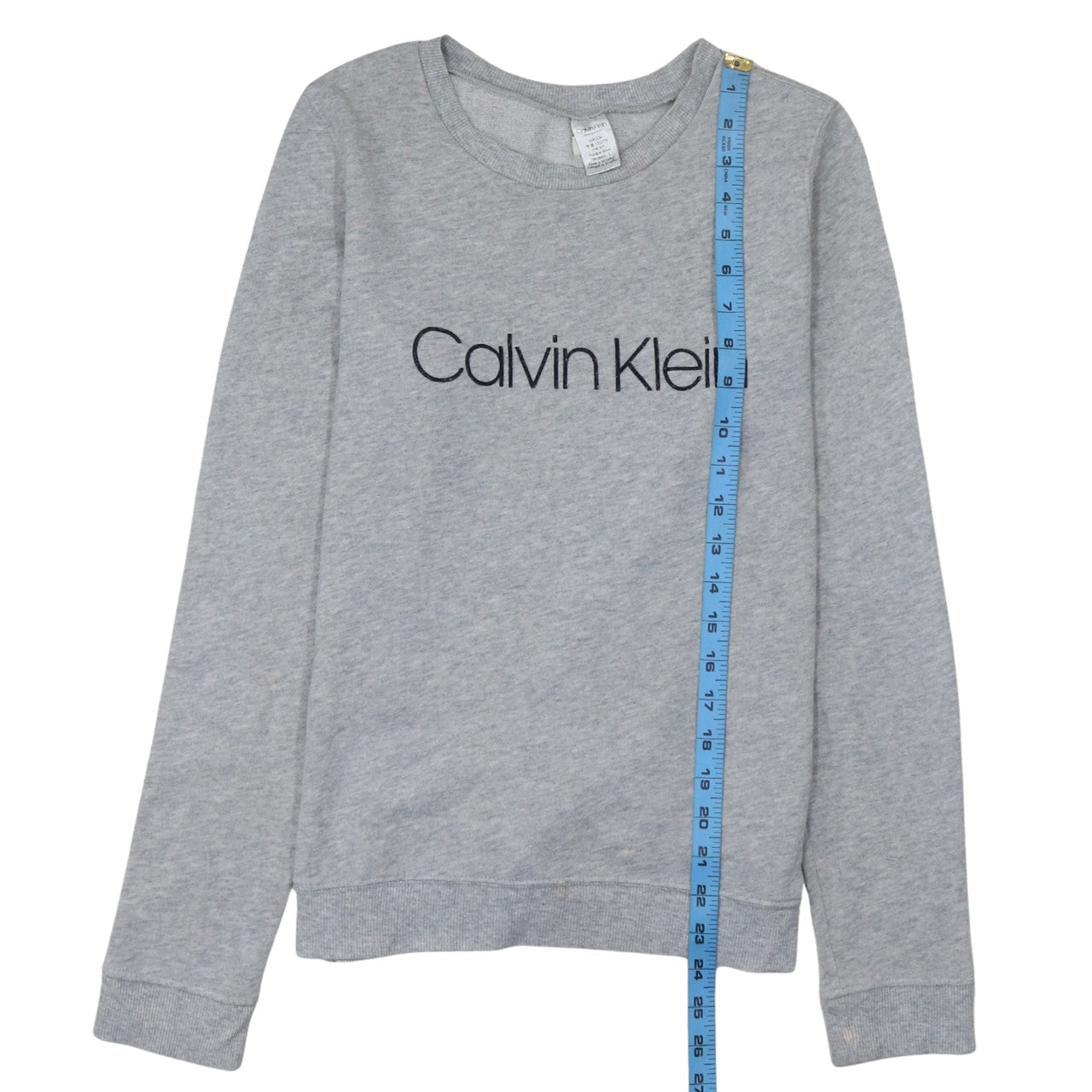 Calvin Klein Women Grey Pullover Sweatshirt S Logo Crew Neck
