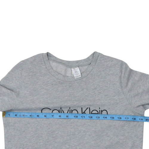 Calvin Klein Women Grey Pullover Sweatshirt S Logo Crew Neck