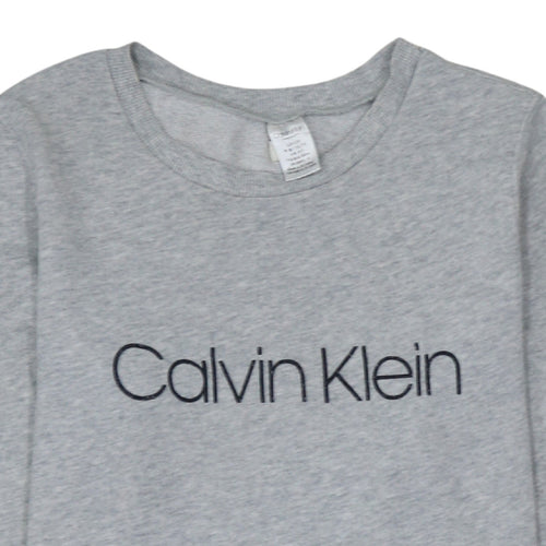 Calvin Klein Women Grey Pullover Sweatshirt S Logo Crew Neck