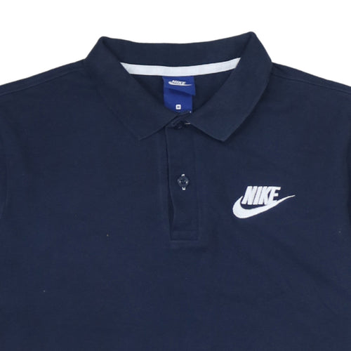 Nike Men's Blue Cotton Short Sleeve Polo Shirt M Logo Embroidered