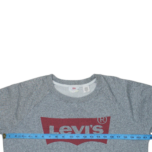 Levi's Men's Grey Small Crew Neck Logo Sweatshirt Pullover