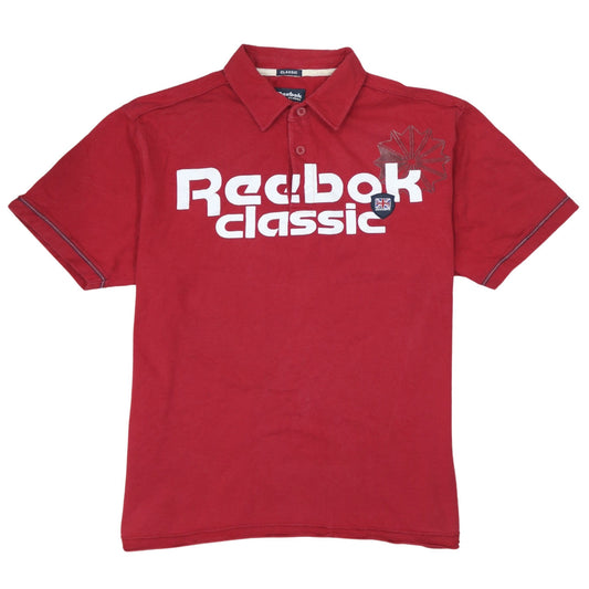 Reebok Classic Red Cotton Men's M Polo Shirt Short Sleeve Sports Logo