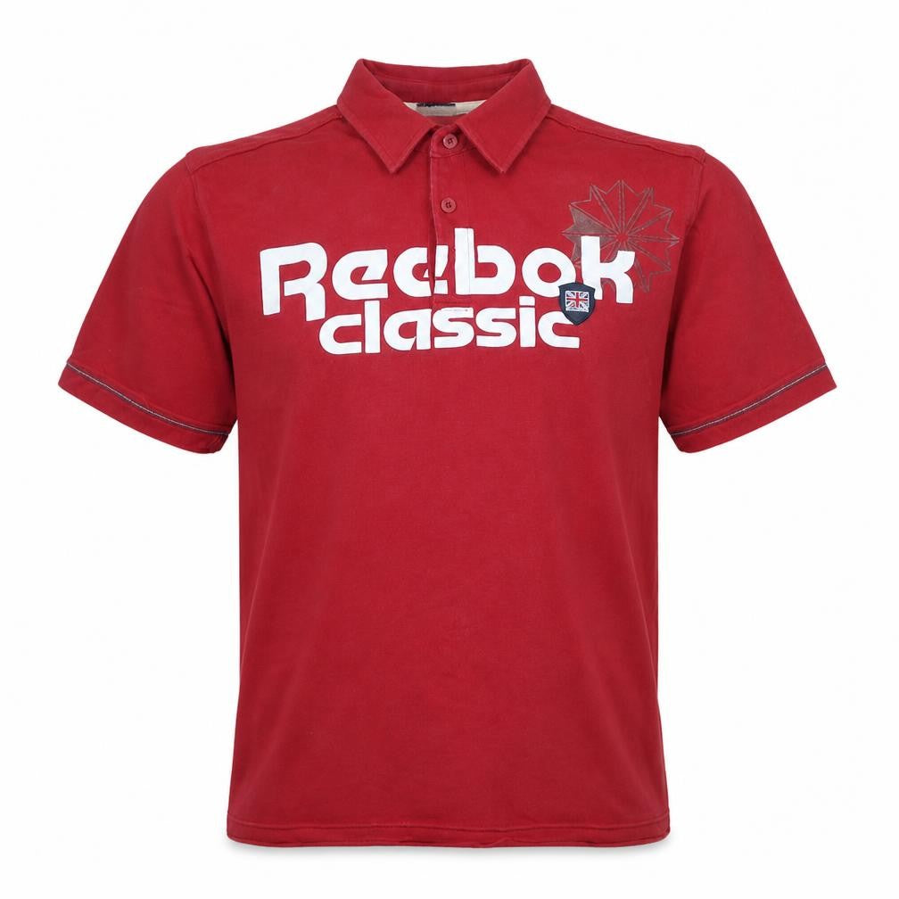 Reebok Classic Red Cotton Men's M Polo Shirt Short Sleeve Sports Logo