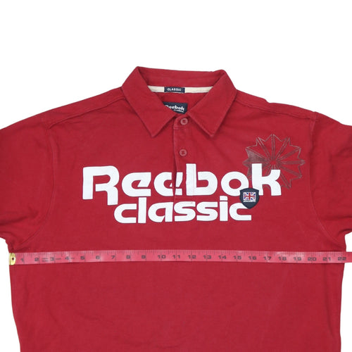 Reebok Classic Red Cotton Men's M Polo Shirt Short Sleeve Sports Logo