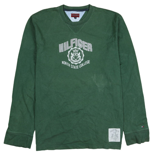 Hilfiger Men's Green XL Pullover Sweatshirt Classic College Logo