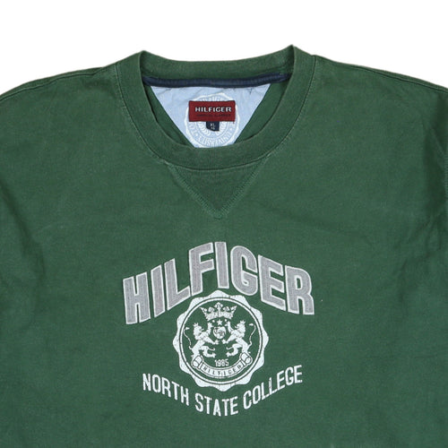 Hilfiger Men's Green XL Pullover Sweatshirt Classic College Logo