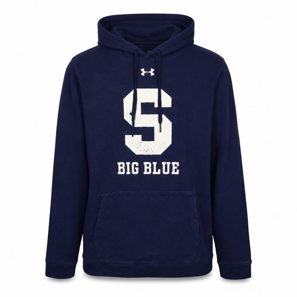 Front view of Under Armour Men Blue Pullover Hoodie M Sports Graphic ColdGear
