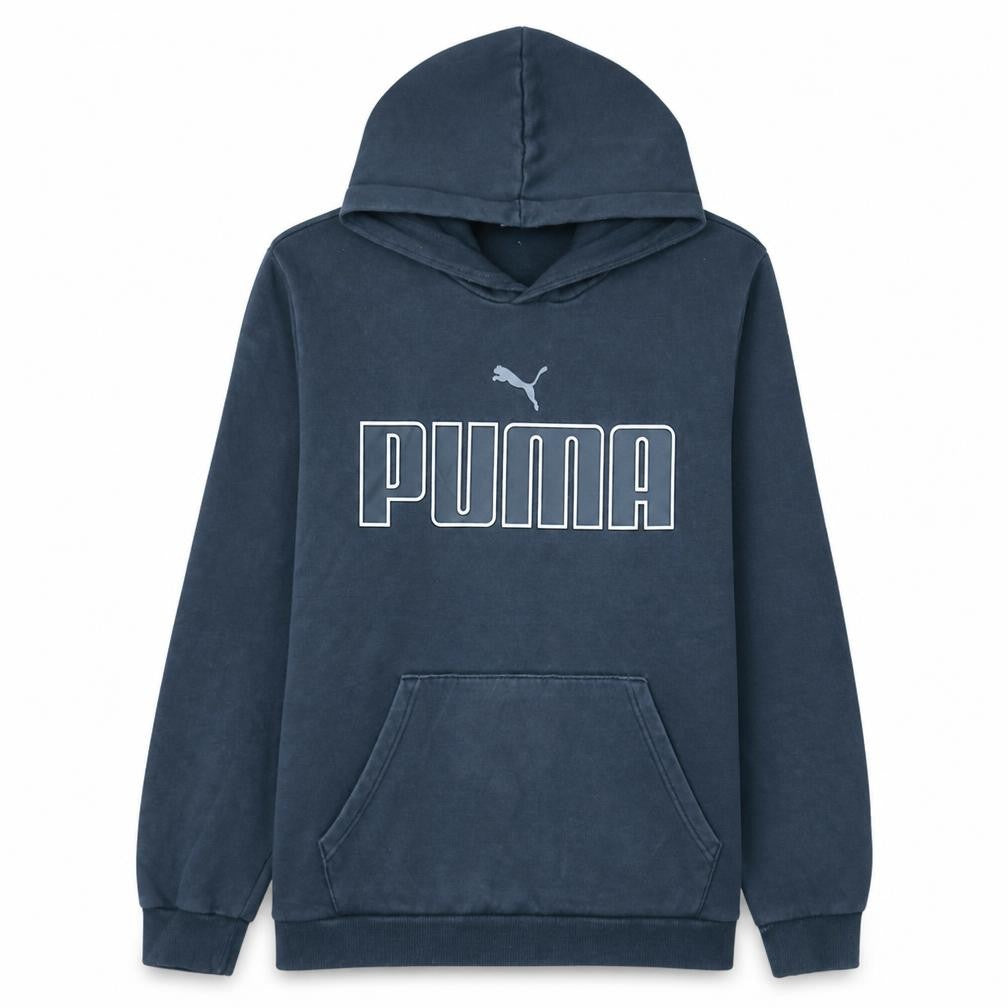 Front view of Puma Men's Black XL Pullover Hoodie Sweatshirt Logo Fleece