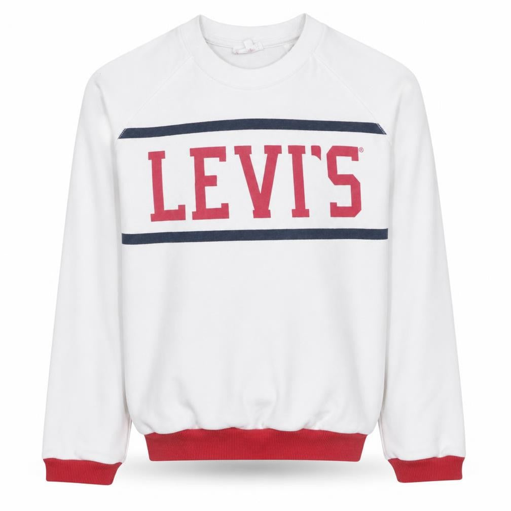 Front view of Levi's Men's White Red Logo Crew Neck Pullover Sweatshirt M