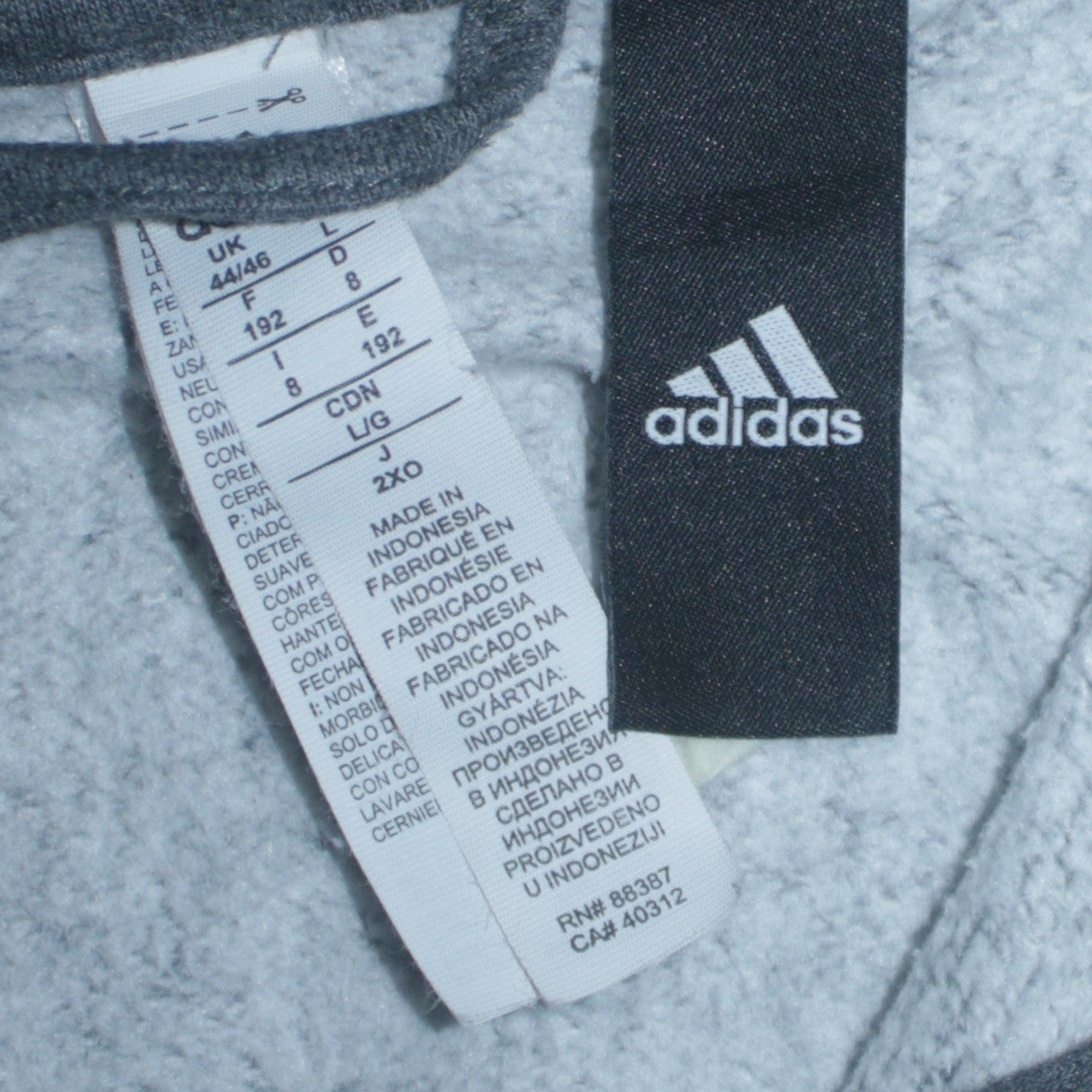 adidas Men Grey Full Zip Sweatshirt 2XL Regular Fit Jersey