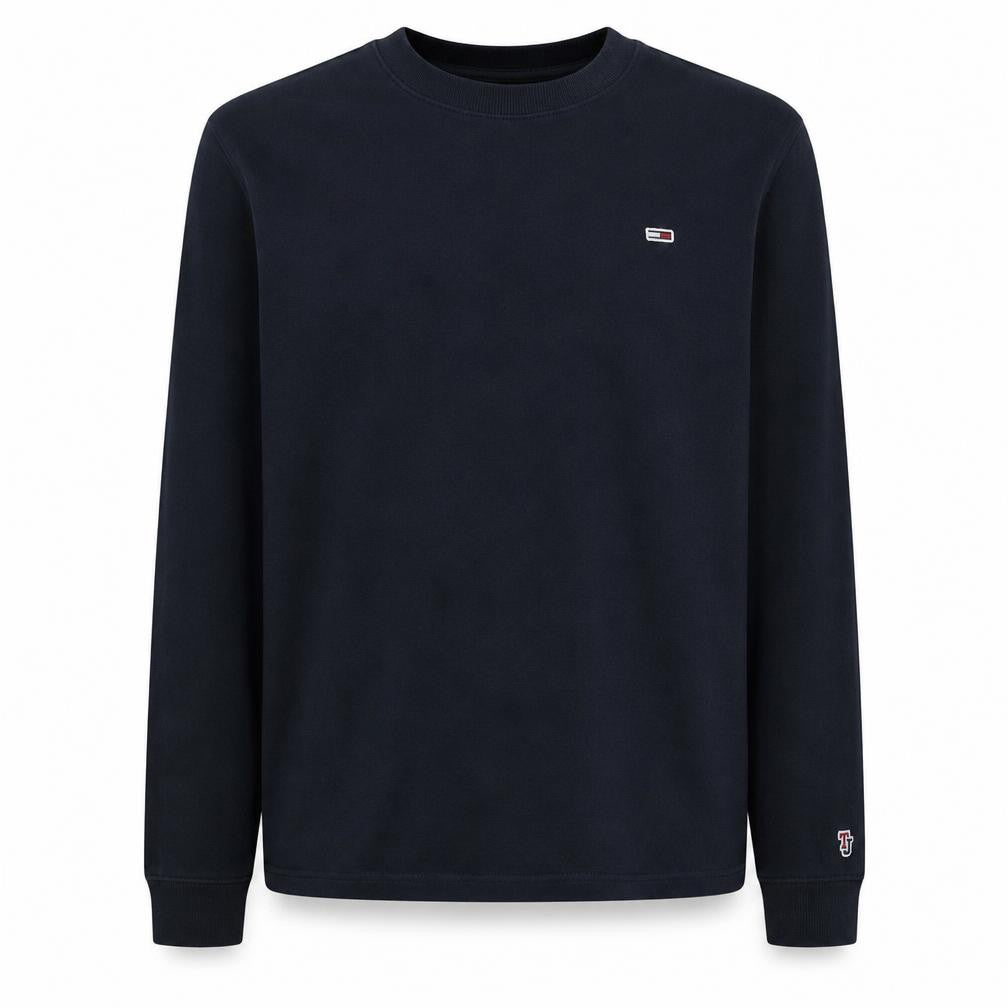 Front view of Tommy Jeans Men’s Blue Logo Crew Neck Sweatshirt, size S