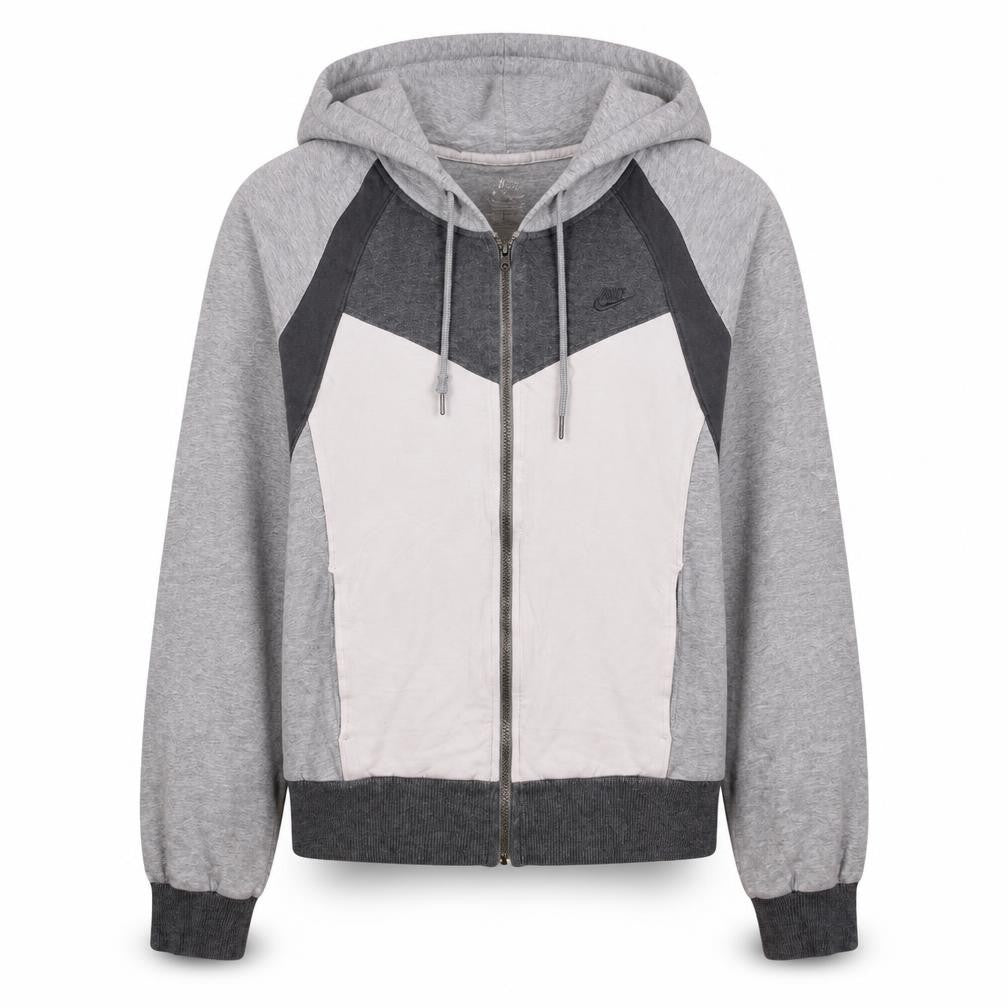 Nike Womens Grey Full Zip Hoodie Size UK 12/14 Sportswear Cotton Blend