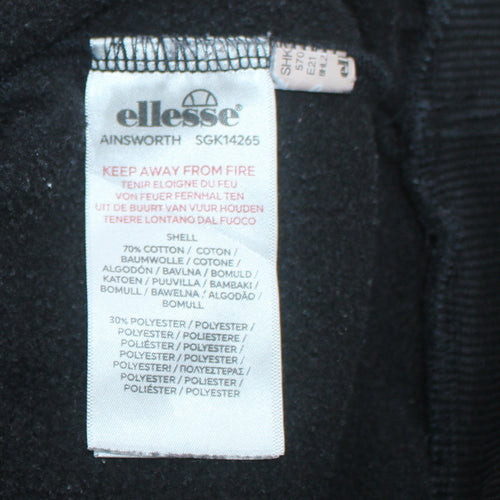 Ellesse Mens Black Pullover Hoodie Medium Logo Embroidered Fleece Sweatshirt