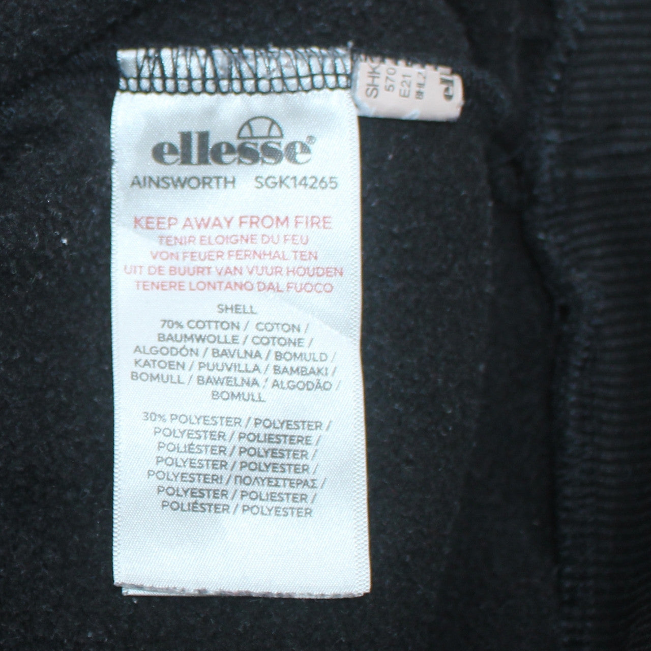 Ellesse Mens Black Pullover Hoodie Medium Logo Embroidered Fleece Sweatshirt