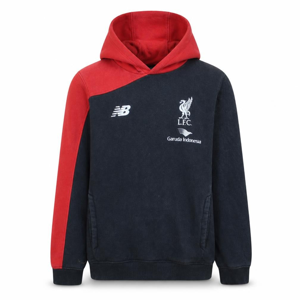 Front view of New Balance Men's Black Red LFC Pullover Hoodie, size M