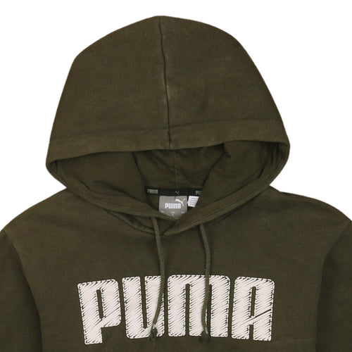 Puma Men's Green Pullover Hoodie Small Graphic Logo Sweatshirt