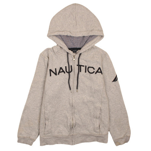 Nautica Women Grey Full Zip Hoodie L Cotton Blend Casual