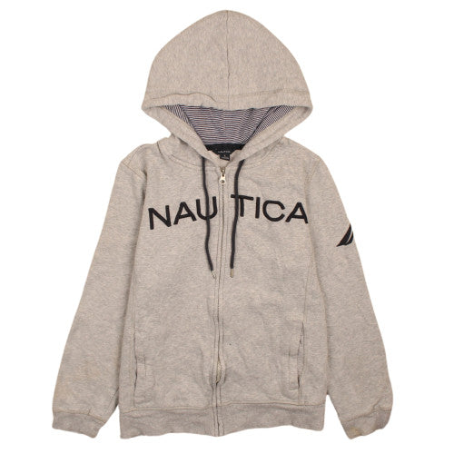 Nautica Women Grey Full Zip Hoodie L Cotton Blend Casual