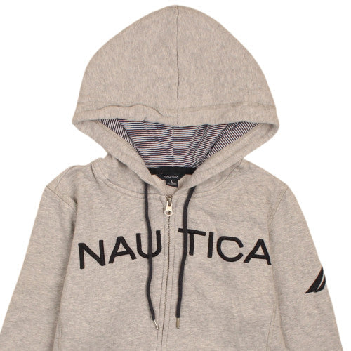 Nautica Women Grey Full Zip Hoodie L Cotton Blend Casual