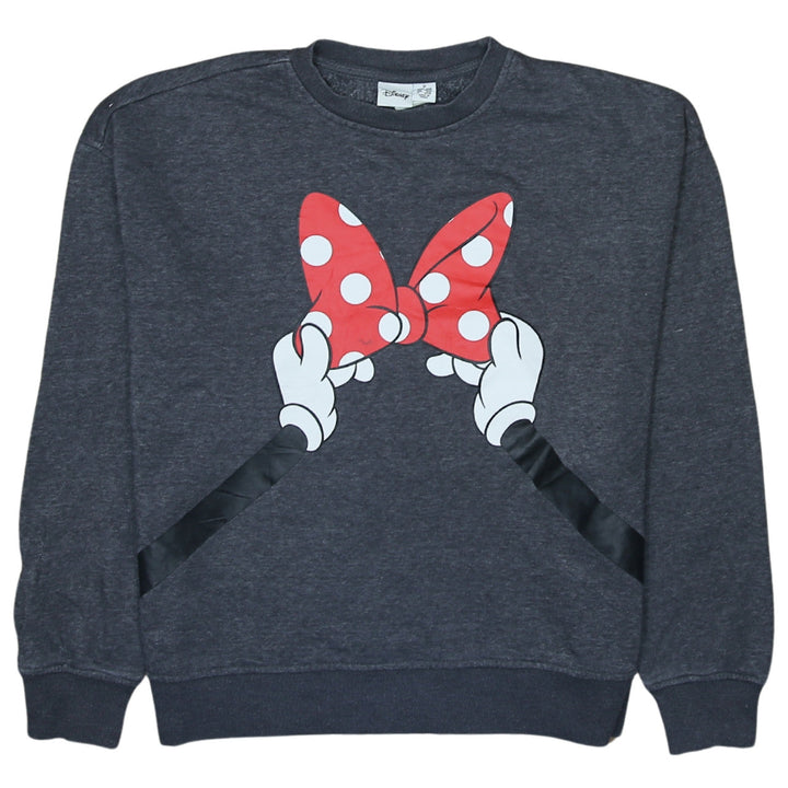 Disney Women Grey Minnie Mouse Bow Pullover Sweatshirt Size 12/14
